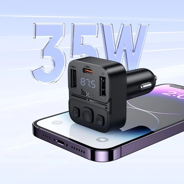 Автомобільний Bluetooth-трансмітер Hoco E87 USB-A + USB-C QC PD 35W Black (6942007658980) - зображення 7