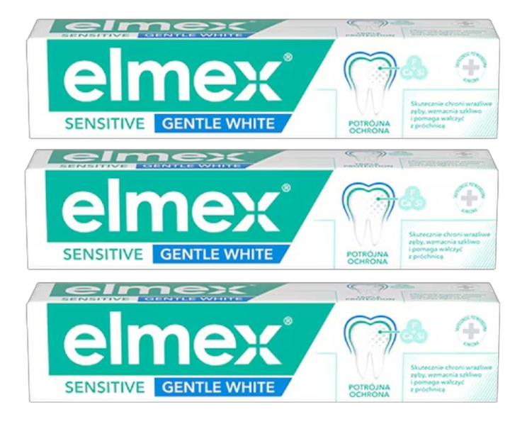 Zestaw past do zębów Elmex Sensitive White Whitening Trio z fluorem 3 x 75 ml (8590232000432) - Zdjęcie 1 Zestaw past do zębów Elmex Sensitive White Whitening Trio z fluorem 3 x 75 ml (8590232000432) - obraz 1