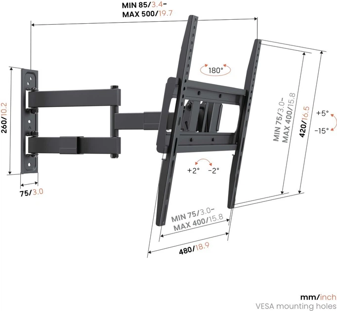 Настінний кронштейн Vogel's UP4043 Full-Motion M для LED/LCD/OLED, чорний - изображение 3