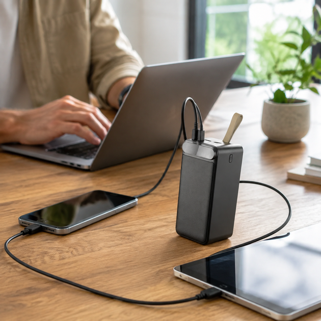 Повербанк великої ємності 100000 мА·год 65 Вт, портативний акумулятор Power Bank з ліхтариком, 6×USB, 2×Type-C та LED-дисплеєм - зображення 6