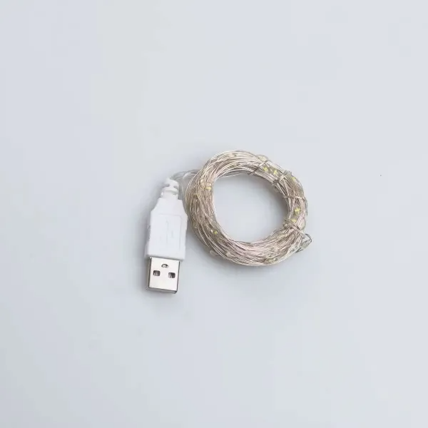 Гирлянда нить роса от USB, 100 LED, 10 метров, Теплый Белый - изображение 3