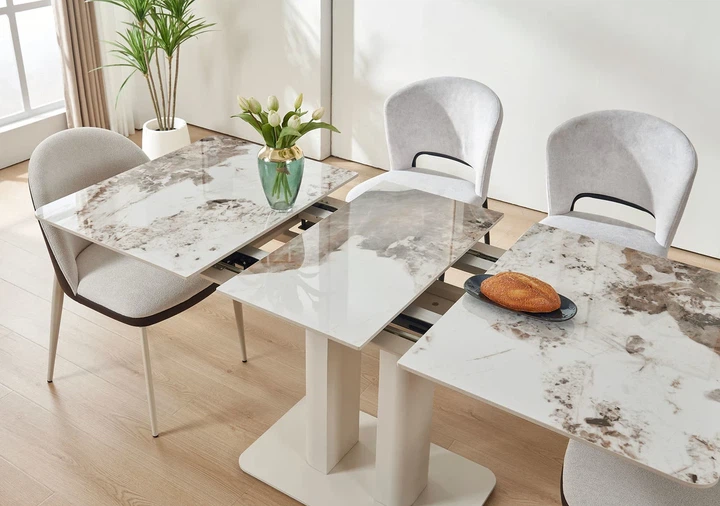 Стол раскладной ProDobro ROTTERDAM CERAMIC 120(160)х75 см, керамика, белый глянец/кашемир - Фото 7 Стол раскладной ProDobro ROTTERDAM CERAMIC 120(160)х75 см, керамика, белый глянец/кашемир - изображение 7