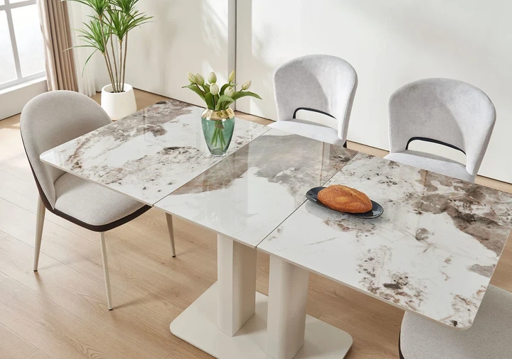 Стол раскладной ProDobro ROTTERDAM CERAMIC 120(160)х75 см, керамика, белый глянец/кашемир - Фото 9 Стол раскладной ProDobro ROTTERDAM CERAMIC 120(160)х75 см, керамика, белый глянец/кашемир - изображение 9
