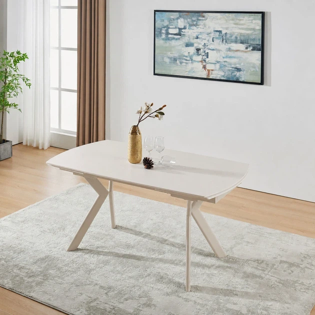 Стол раскладной ProDobro NOREEN CERAMIC 140(200)*80 белый/кашемир - Фото 7 Стол раскладной ProDobro NOREEN CERAMIC 140(200)*80 белый/кашемир - изображение 7