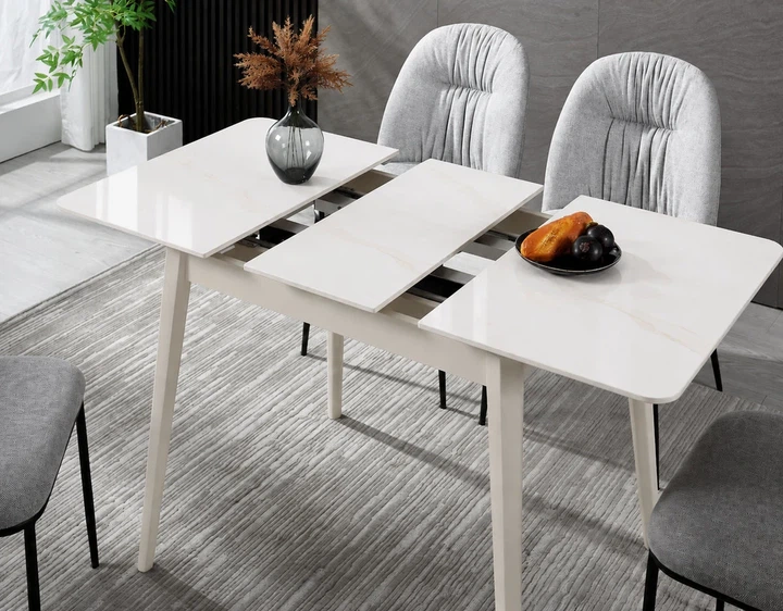Стол обеденный раскладной ProDobro TALLINN CERAMIC 90(120)х70, керамика, белый глянец - Фото 7 Стол обеденный раскладной ProDobro TALLINN CERAMIC 90(120)х70, керамика, белый глянец - изображение 7