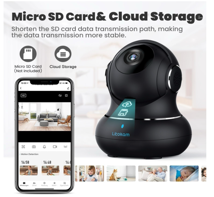 Камера видеонаблюдения Litokam 2K 360° для дома, Wi-Fi IP камера с датчиком движения, ночным видением, приложением для телефона - изображение 4