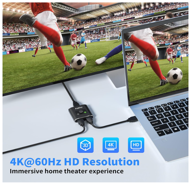 HDMI Switch 4K 60Hz 2×1 / 1×2, двонаправлений HDMI перемикач та спліттер, розгалужувач HDMI, 3D 1080P, алюмінієвий корпус - Фото 5 HDMI Switch 4K 60Hz 2×1 / 1×2, двонаправлений HDMI перемикач та спліттер, розгалужувач HDMI, 3D 1080P, алюмінієвий корпус - зображення 5