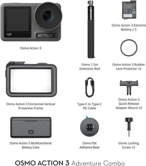 Экшн-камера DJI Osmo Action 3 Adventure Combo 360° 12 Мп 4K 120fps Wi-Fi Водонепроницаемая Черная (102289840) - Уценка - Фото 6 Экшн-камера DJI Osmo Action 3 Adventure Combo 360° 12 Мп 4K 120fps Wi-Fi Водонепроницаемая Черная (102289840) - Уценка - изображение 6