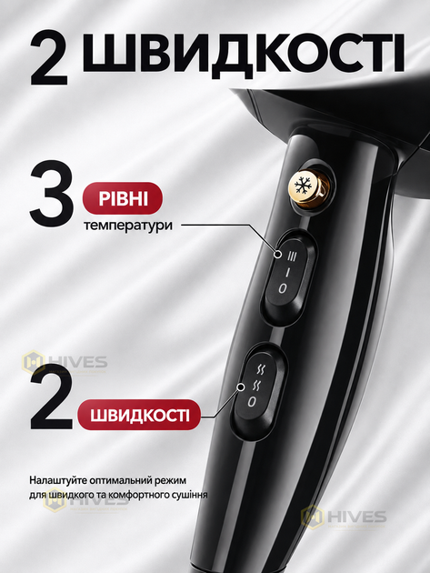 Фен для волосся 2800 Вт з холодним повітрям, 2 швидкості, 3 температурні режими та насадка-концентратор - зображення 3