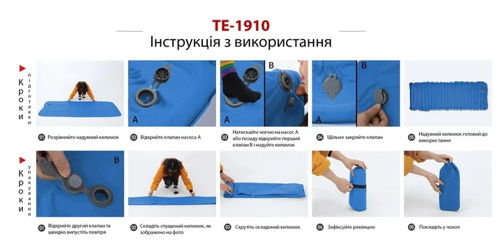 Надувной туристический коврик ProDobro нейлон 40D 195х70 см синий - Фото 2 Надувной туристический коврик ProDobro нейлон 40D 195х70 см синий - изображение 2