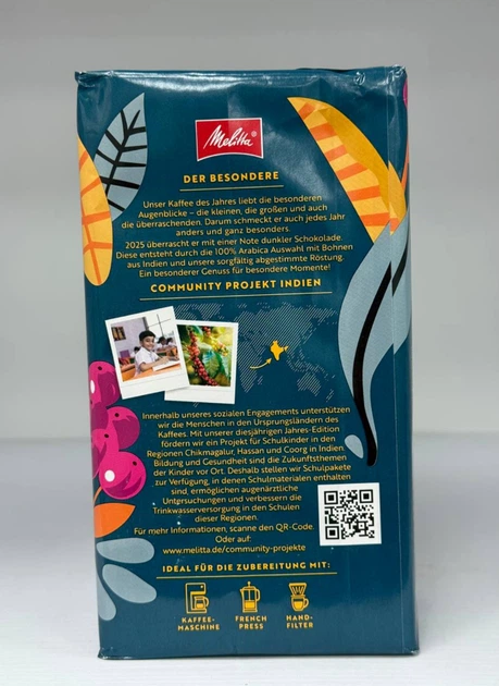 Кава Melitta Kaffee des Jahres мелена 510 г середнього обсмажування 100% арабіка середній помел інтенсивність 3/5 шоколадна кава з нотами темного шоколаду для щоденного приготування - Фото 6 Кава Melitta Kaffee des Jahres мелена 510 г середнього обсмажування 100% арабіка середній помел інтенсивність 3/5 шоколадна кава з нотами темного шоколаду для щоденного приготування - зображення 6