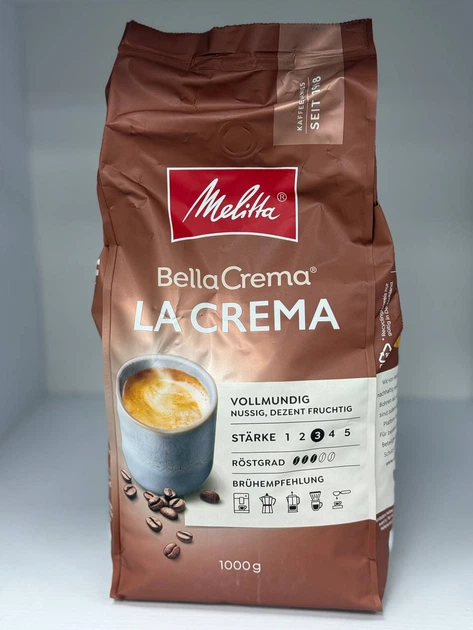 Кава Melitta BellaCrema La Crema у зернах 1010 г середнього обсмажування купаж арабіки робусти зернова кава 3/5 фруктово-горіховий смак з ніжною кремовою пінкою для еспресо лате капучино - зображення 4