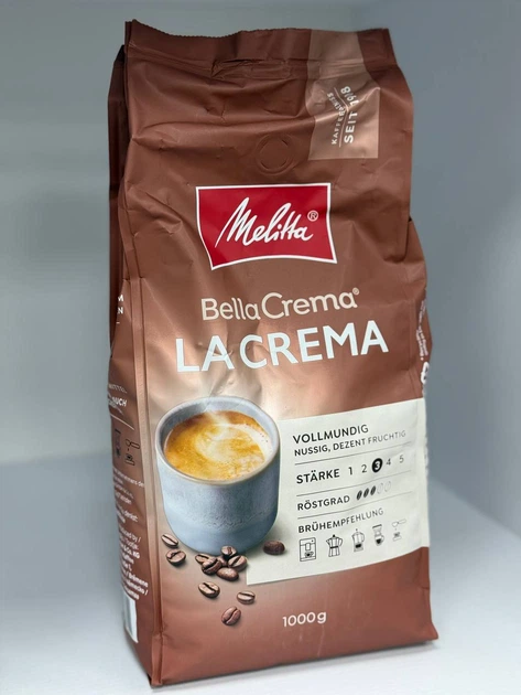 Кава Melitta BellaCrema La Crema у зернах 1010 г середнього обсмажування купаж арабіки робусти зернова кава 3/5 фруктово-горіховий смак з ніжною кремовою пінкою для еспресо лате капучино - зображення 5