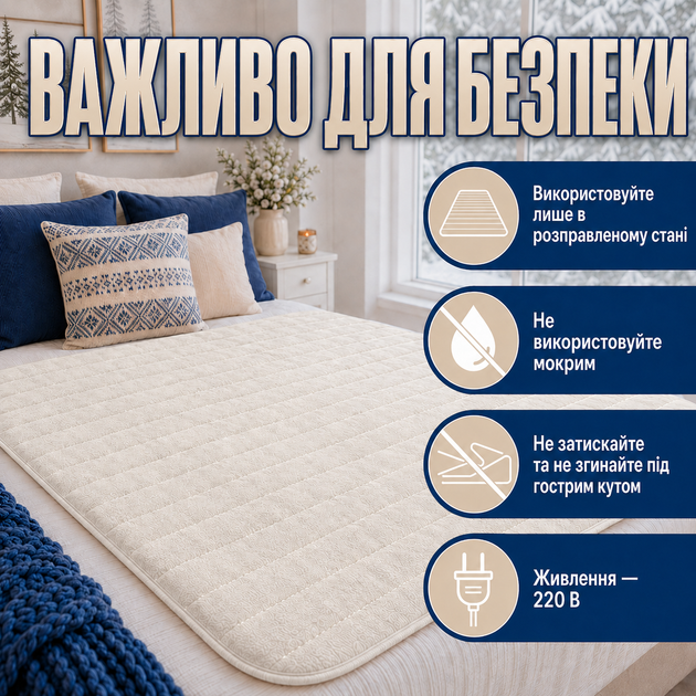 Электропростынь Termosoft теплая простынь с подогревом ambion 120*160 полуторка байка Бежевый - изображение 6
