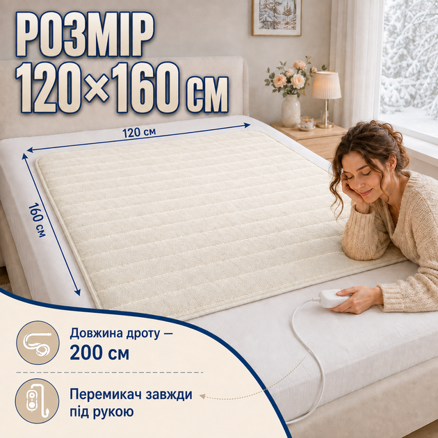 Электропростынь Termosoft теплая простынь с подогревом ambion 120*160 полуторка байка Бежевый - изображение 7