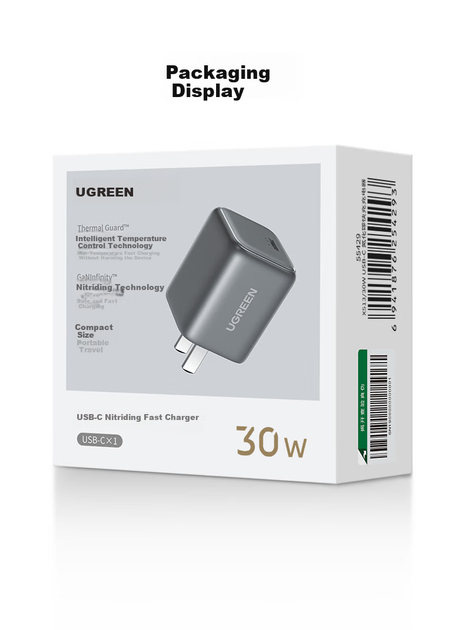 Зарядное устройство UGREEN PD 30 Вт Type-C GaN для iPhone 17 Pro Max, 16, 15 Air, Huawei и iPad - изображение 7