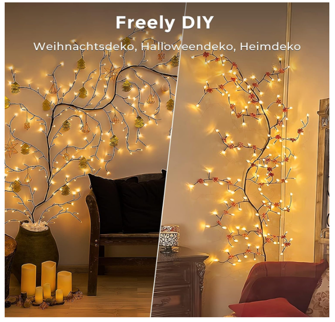 Гирлянда Ciskotu Willow Vine 144 LED с вилкой, светодиодная гирлянда-лоза в виде дерева, декоративная подсветка для комнаты - Фото 2 Гирлянда Ciskotu Willow Vine 144 LED с вилкой, светодиодная гирлянда-лоза в виде дерева, декоративная подсветка для комнаты - изображение 2