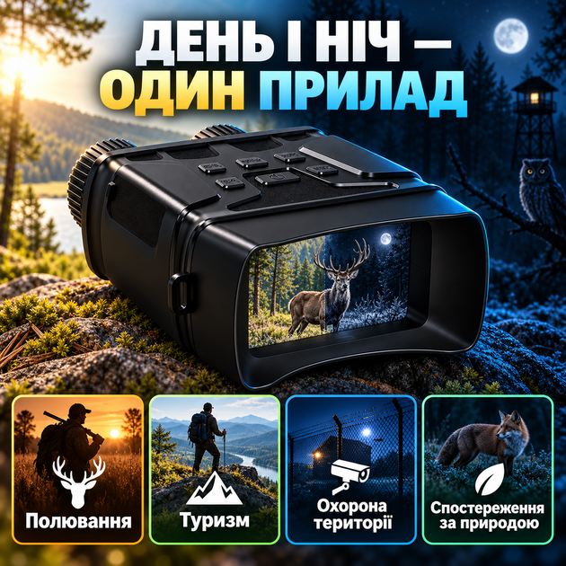 Цифровой бинокль ночного видения Full HD 1920×1080 с IPS-дисплеем, ИК-подсветкой, дальностью до 300 м для охоты и наблюдения в темноте - Фото 4 Цифровой бинокль ночного видения Full HD 1920×1080 с IPS-дисплеем, ИК-подсветкой, дальностью до 300 м для охоты и наблюдения в темноте - изображение 4