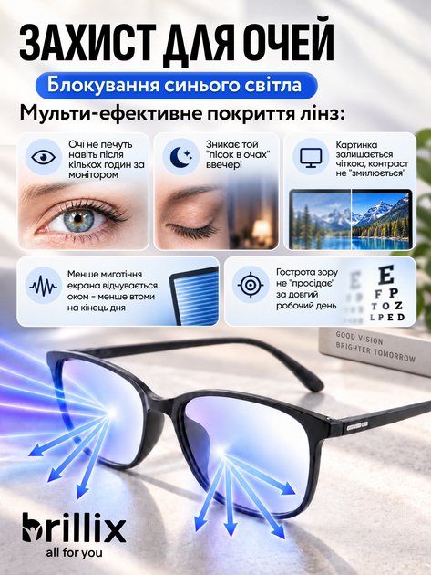 Компьютерные очки для компьютера работы за компьютером Brillix Mod2 Block S монитором пк защитные антибликовые мужские женские универсальные от излучения монитора с блокировкой голубого света - изображение 2