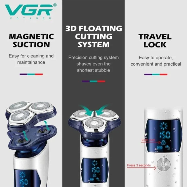 Электробритва VGR V-328 роторная с LED дисплеем и USB-зарядкой - Фото 5 Электробритва VGR V-328 роторная с LED дисплеем и USB-зарядкой - изображение 5
