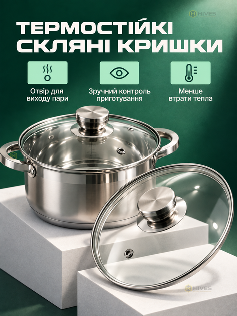 Набор кастрюль 12 предметов из нержавеющей стали 18/10, многослойное капсульное дно, стеклянные крышки с пароотводом, для индукционных плит, 6 кастрюль - Фото 4 Набор кастрюль 12 предметов из нержавеющей стали 18/10, многослойное капсульное дно, стеклянные крышки с пароотводом, для индукционных плит, 6 кастрюль - изображение 4