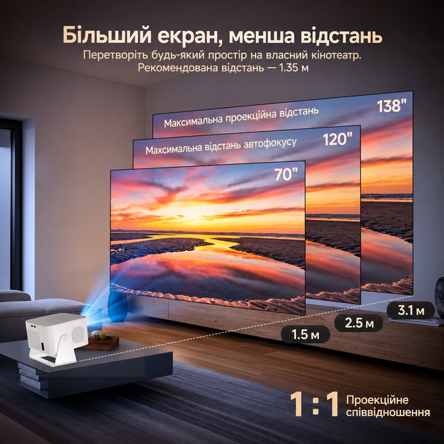 Портативный смарт-проектор HY350 Max Allwinner H726 Android 14900 ANSI Full HD 1080P Wi-Fi 6 Bluetooth 5.4 автофокус 360° - Фото 8 Портативный смарт-проектор HY350 Max Allwinner H726 Android 14900 ANSI Full HD 1080P Wi-Fi 6 Bluetooth 5.4 автофокус 360° - изображение 8