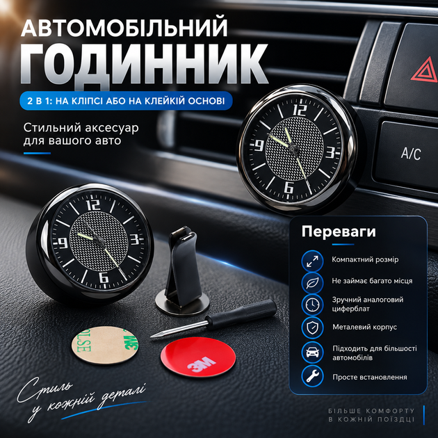 Кварцевые автомобильные часы аналоговые универсальные в решетку люминесцентные на панель - изображение 4