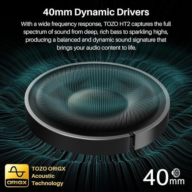 Наушники TOZO HT2 беспроводные Bluetooth, ANC/ENC, Hi-Res Audio, 40 мм, до 60 часов работы, черные - изображение 5