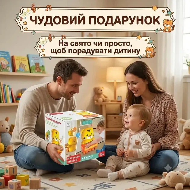 Піаніно тигр скарбничка дитяча інтерактивна іграшка електрична для ігор дітей з музикою та звуками тварин Жовтий - зображення 5