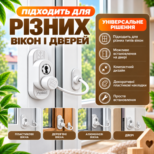 Детский замок на окна Penkid Safety Lock 550 с тросом белый замок для безопасности окон в детской комнате блокиратор - Фото 2 Детский замок на окна Penkid Safety Lock 550 с тросом белый замок для безопасности окон в детской комнате блокиратор - изображение 2