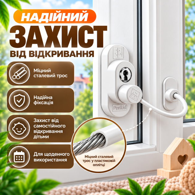 Детский замок на окна Penkid Safety Lock 550 с тросом белый замок для безопасности окон в детской комнате блокиратор - Фото 3 Детский замок на окна Penkid Safety Lock 550 с тросом белый замок для безопасности окон в детской комнате блокиратор - изображение 3
