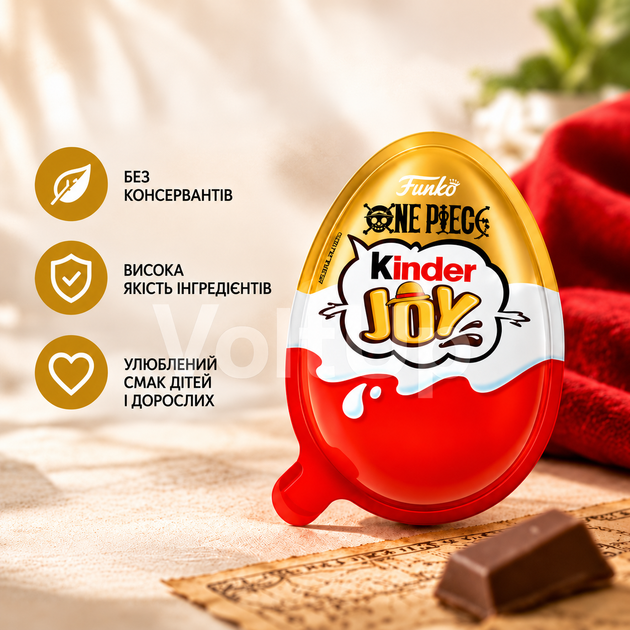 Шоколадные яйца Kinder Joy Funko One Piece 30 шт с молочным и какао-кремом, вафельными шариками и игрушкой-сюрпризом - изображение 3