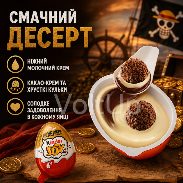 Шоколадні яйця Kinder Joy Funko One Piece 18 шт з молочним і какао кремом, вафельними кульками та іграшкою-сюрпризом - зображення 2