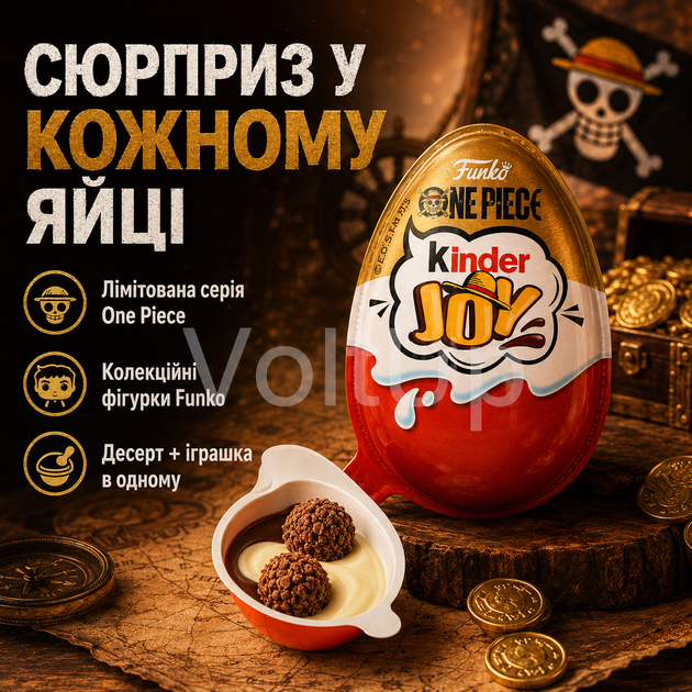Коробка шоколадних яєць Kinder Joy One Piece Funko 72 шт з молочним і какао-кремом, вафельними кульками та іграшками-сюрпризами - зображення 4