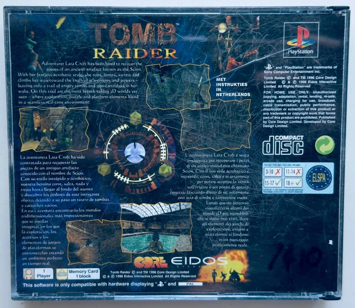 Диск для PlayStation 1 - Tomb Raider, англійська версія, Б/В - Фото 2 Диск для PlayStation 1 - Tomb Raider, англійська версія, Б/В - зображення 2
