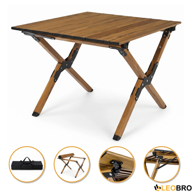 Раскладной туристический стол 59х59х38 см LEOBRO Camp Wood M (LB-1065) каркас из стали с порошковым покрытием - Фото 1 Раскладной туристический стол 59х59х38 см LEOBRO Camp Wood M (LB-1065) каркас из стали с порошковым покрытием - изображение 1