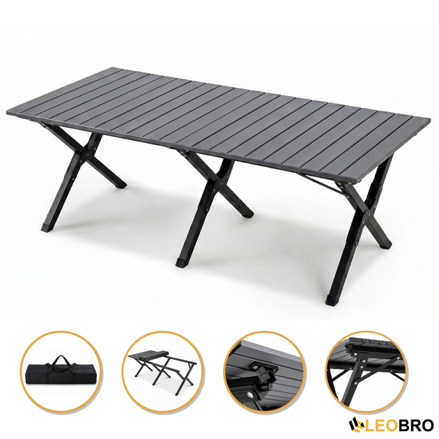 Раскладной туристический стол 117х59х41 см LEOBRO Camp Black XL (LB-1070) каркас из стали с порошковым покрытием, черный - Фото 1 Раскладной туристический стол 117х59х41 см LEOBRO Camp Black XL (LB-1070) каркас из стали с порошковым покрытием, черный - изображение 1