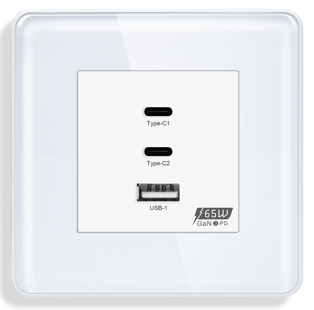 USB розетка Type-C 1DAL | Fast Charge GaN 65W | Белое Стекло (G86D-FC65W.WT) - Фото 2 USB розетка Type-C 1DAL | Fast Charge GaN 65W | Белое Стекло (G86D-FC65W.WT) - изображение 2