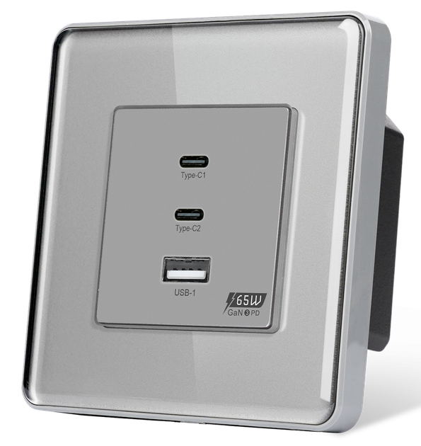 USB розетка Type-C 1DAL | Fast Charge GaN 65W | Серое Стекло (G86D-FC65W.GR) - Фото 1 USB розетка Type-C 1DAL | Fast Charge GaN 65W | Серое Стекло (G86D-FC65W.GR) - изображение 1