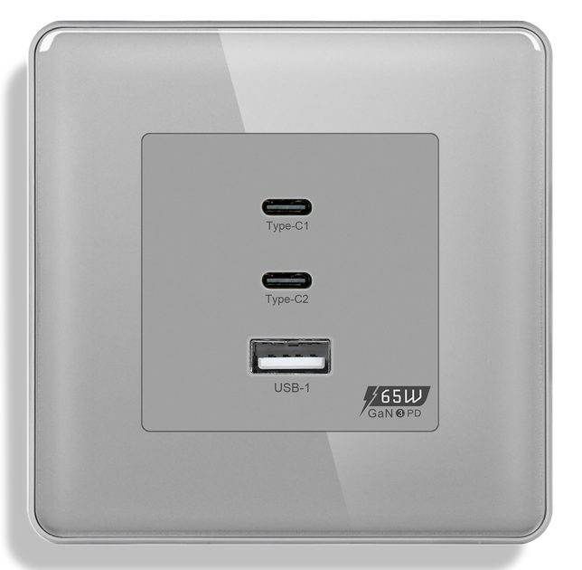 USB розетка Type-C 1DAL | Fast Charge GaN 65W | Серое Стекло (G86D-FC65W.GR) - Фото 2 USB розетка Type-C 1DAL | Fast Charge GaN 65W | Серое Стекло (G86D-FC65W.GR) - изображение 2