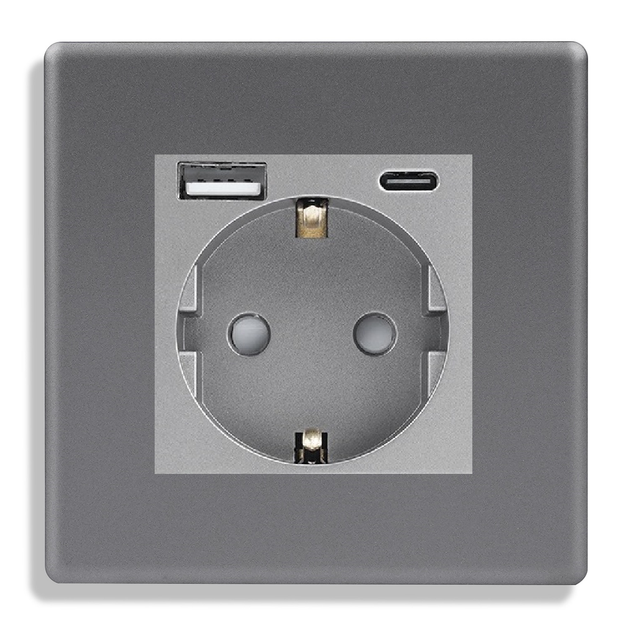 Розетка з USB + Type-C 1DAL | Сірий з З/К + Шторки (P86-STUTC.GR) - Фото 2 Розетка з USB + Type-C 1DAL | Сірий з З/К + Шторки (P86-STUTC.GR) - зображення 2