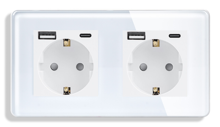 Стеклянная розетка с USB + Type-C 1DAL | Белый 2 гнезда (G157D-STUTCX2.WT) - изображение 3