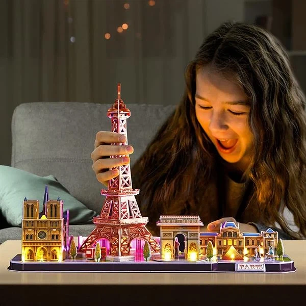 3D пазл CubicFun City Line Париж L525h с LED-подсветкой, 115 деталей - изображение 2