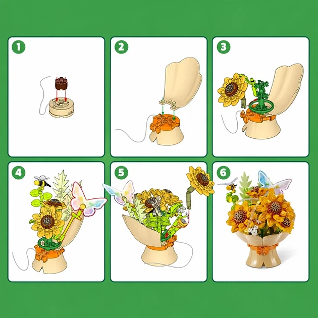 Конструктор в капсуле Max Bouquets S1 Букет подсолнухов с LED-гирляндой, 171 деталь - Фото 3 Конструктор в капсуле Max Bouquets S1 Букет подсолнухов с LED-гирляндой, 171 деталь - изображение 3