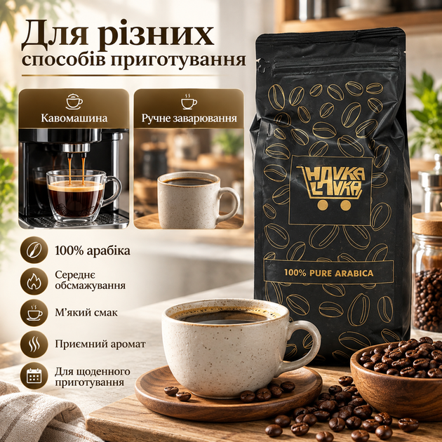 Кофе в зернах 1015 г Havka Lavka 100% арабика натуральный зерновой кофе средней обжарки ароматный кофейный напиток мягкого сбалансированного вкуса для кофемашины ручного заваривания - изображение 3