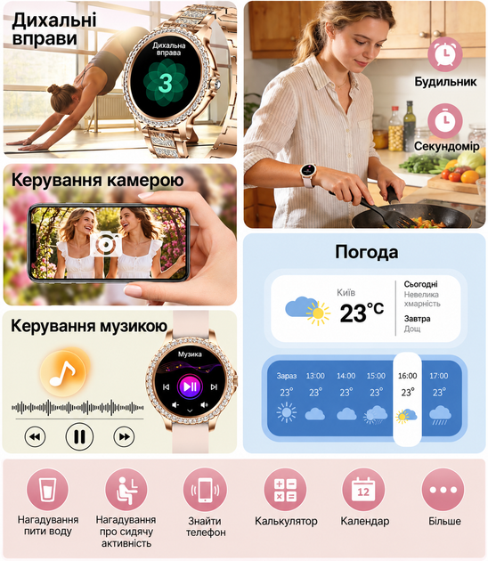 Женские смарт-часы с функцией звонков, водостойкий фитнес-браслет для Android и iPhone, пульсометр, 100+ спортивных режимов, 2 ремешка - изображение 7