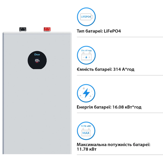 Акумуляторна батарея Deye SE-F16-C 16 kWh 51.2V LiFePO4 з LCD-дисплеєм - зображення 3