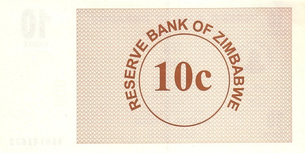 10 Центів Cents 2006-2008 рр Банкнота Зімбабве Африка UNC P-35 - изображение 2