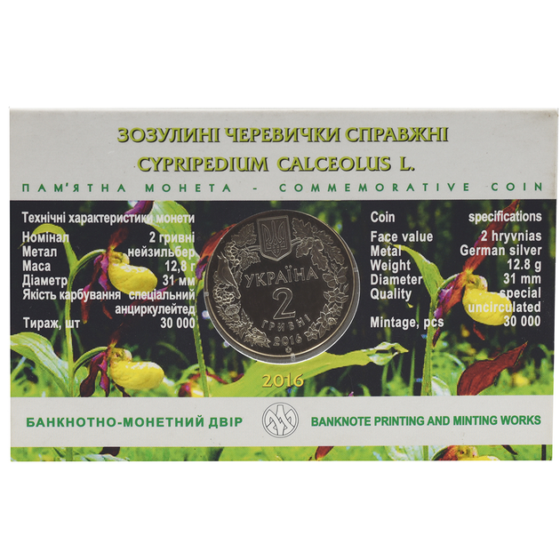 Зозулині черевички справжні 2 гривні 2016 рік Україна Колекційна монета в буклеті НБУ (Банківський стан) - изображение 2