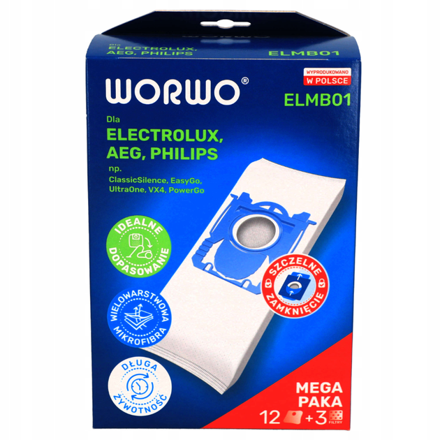 Набор мешков (12 шт) S-BAG Philips, Electrolux ELMB01X12 Worwo - изображение 2